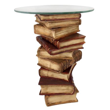 Design Toscano Power of Books Sculptural Glass-Topped Side Table NG32069